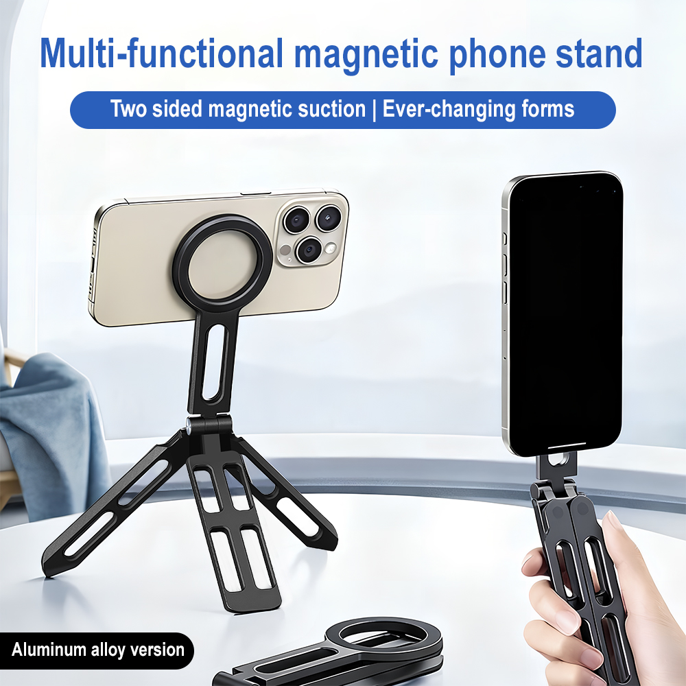 Photography Lighting - ที่ยึดโทรศัพท์แม่เหล็กแบบสี่แกน 360 องศา ° ไม้เซลฟี่แบบพับได้ หมุนได้