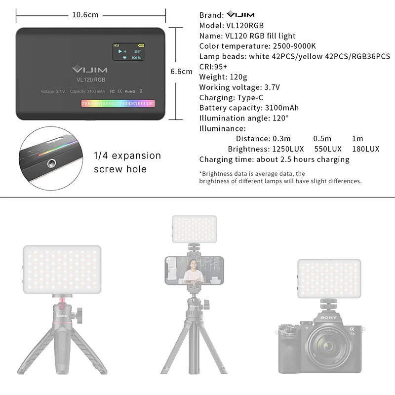 ไฟเติมพกพา RGB รุ่น New120 ปี  - Photography Lighting บทวิจารณ์และราคา